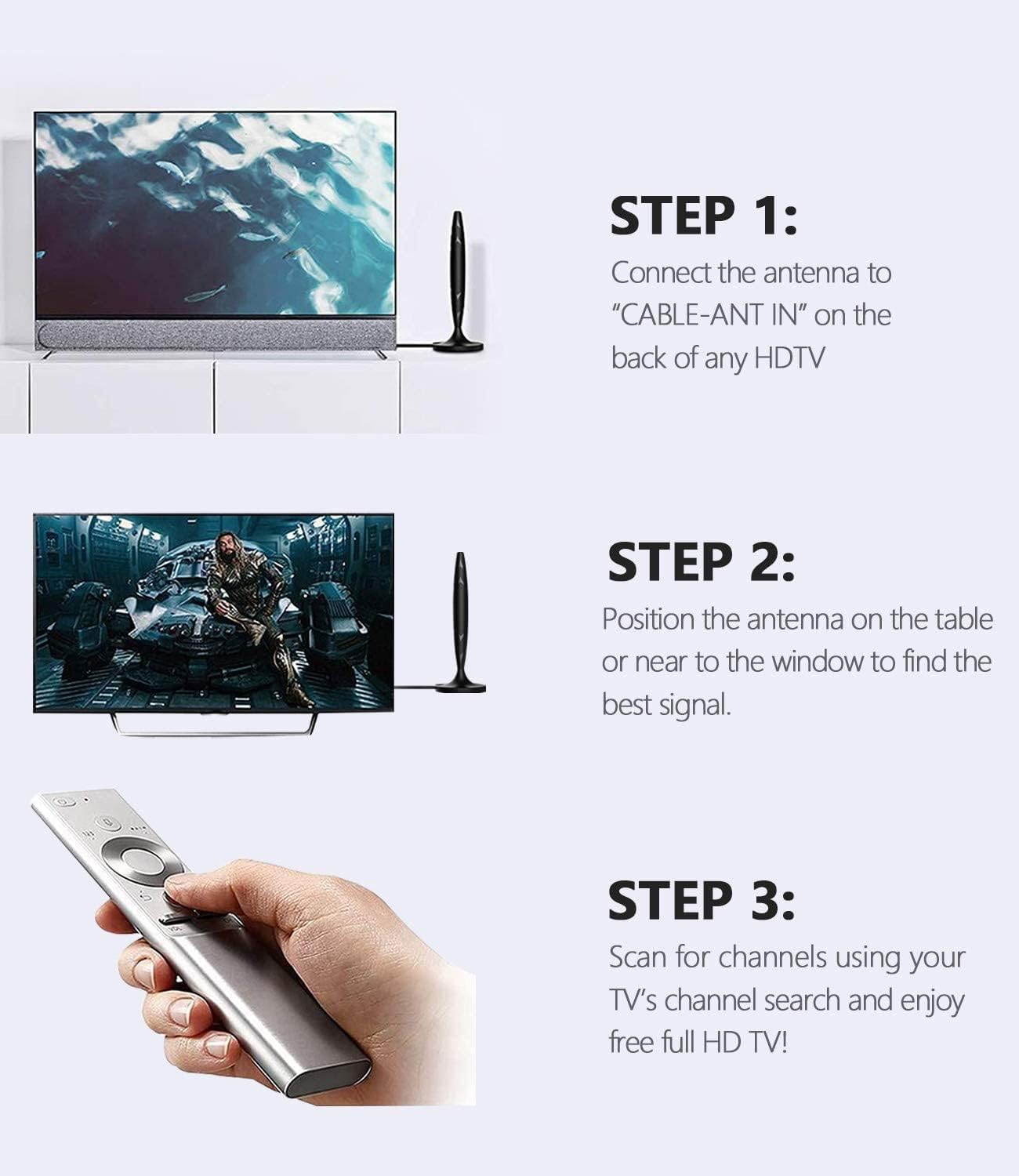 Indoor Outdoor Amplified TV Antenna with 20 ft Coaxial Cable D620630