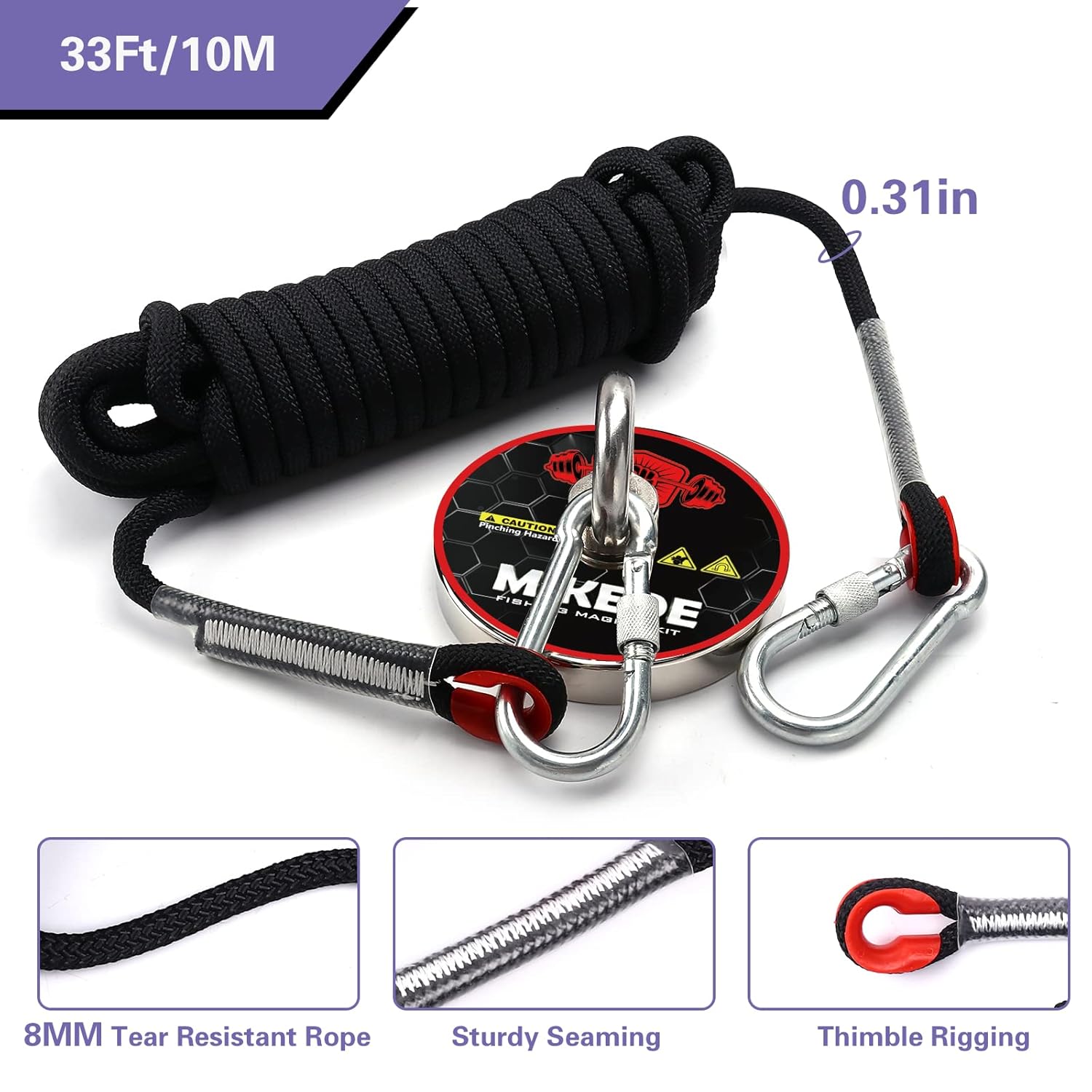 Fishing Magnets Kit with Heavy Duty Rope, 100mm Neodymium Magnet for River Retrieving, Pack of 2 D937518