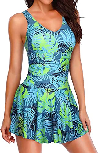 Yonique One Piece Swimsuits for Women Modest Tummy Control Swimdress Vintage Bathing Suits Skirt Swimwear