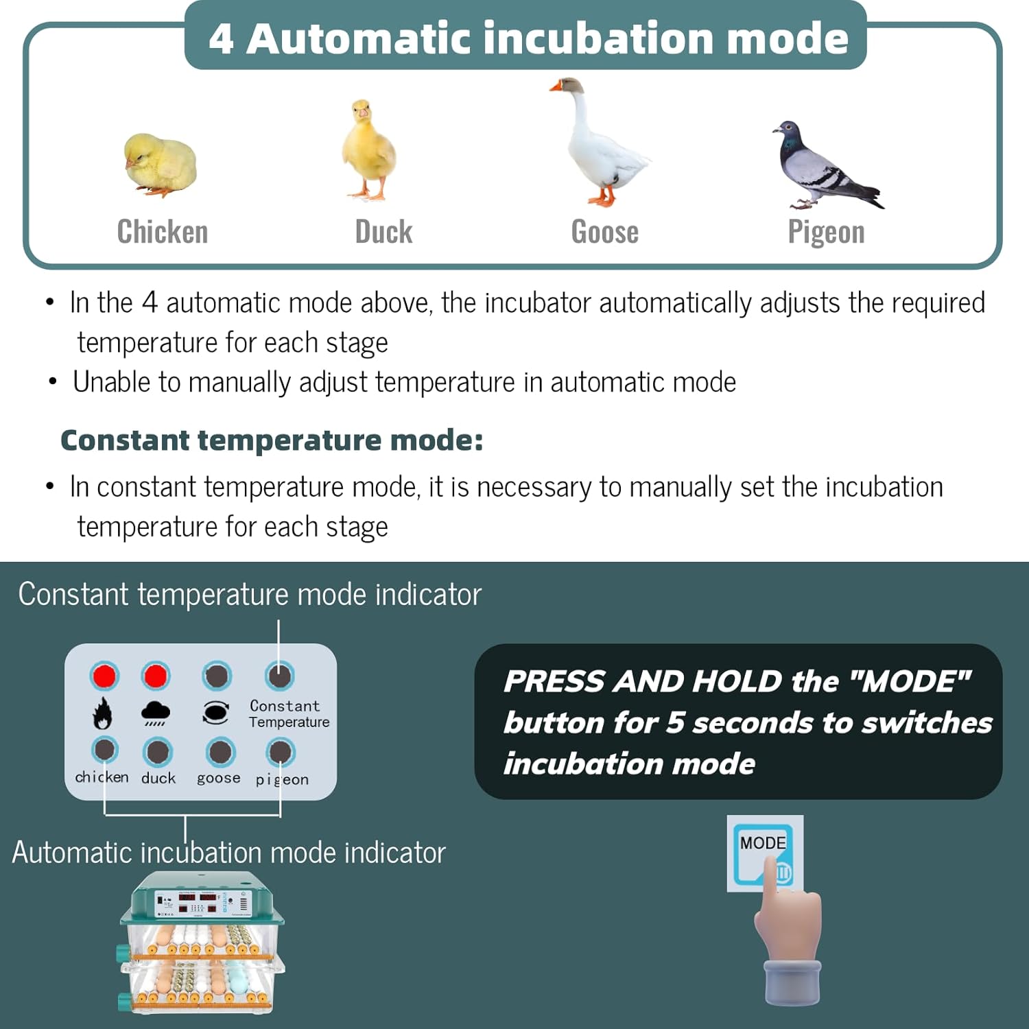 120 Eggs Incubator with Automatic Turning and Humidity Monitoring C66128