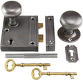 House of Antique Hardware R-01HH-1023V-C153-MB Cast Iron Vertical Rim Lock Set with Small Iron Knobs in Matte Black