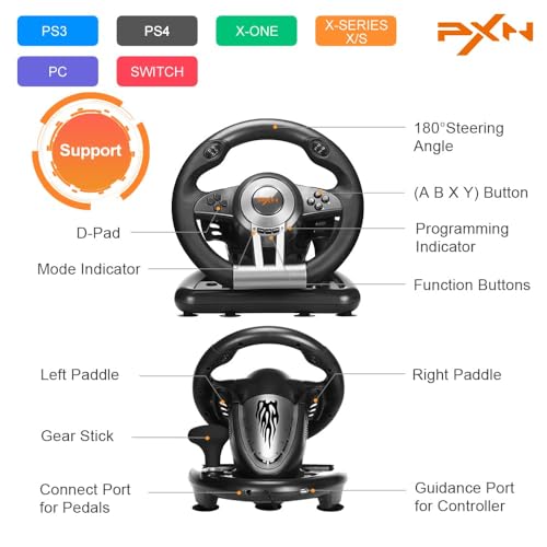 PC Racing Wheel 180 Degree USB Sim Steering Wheel with Pedals E706
