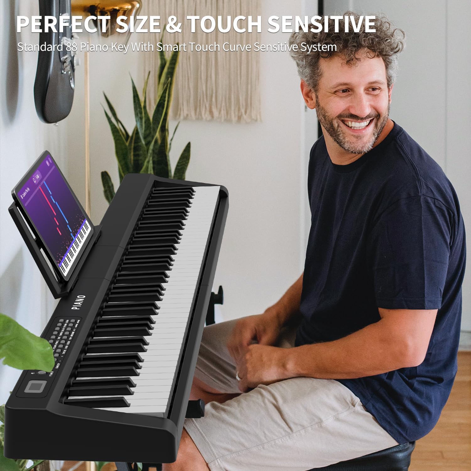 88 Key Semi Weighted Digital Piano with Stand and Built-In Speakers D16780