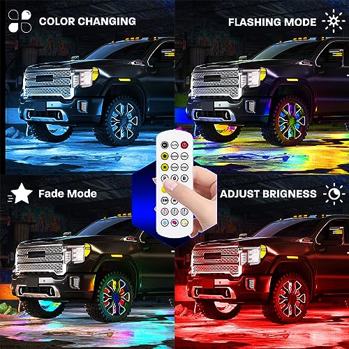 Wheel Lights for Truck - RGB Rim Light for Car/SUV - Wheel Well Ring Lights with Sequential and Multi-Color, Waterproof DC 12v C3041