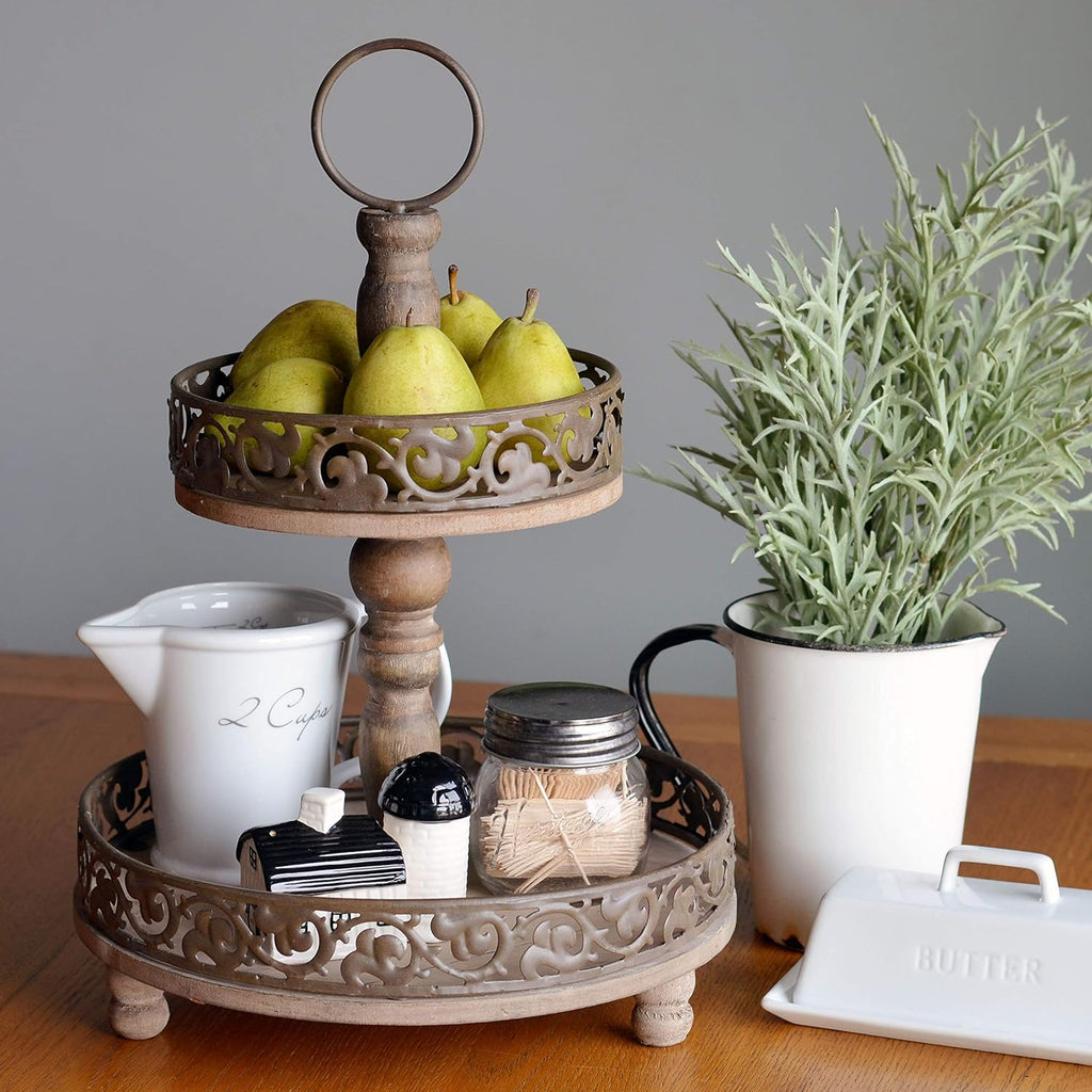 Cake Display Trays, Wood and Metal, Rustic Farmhouse Style U91108