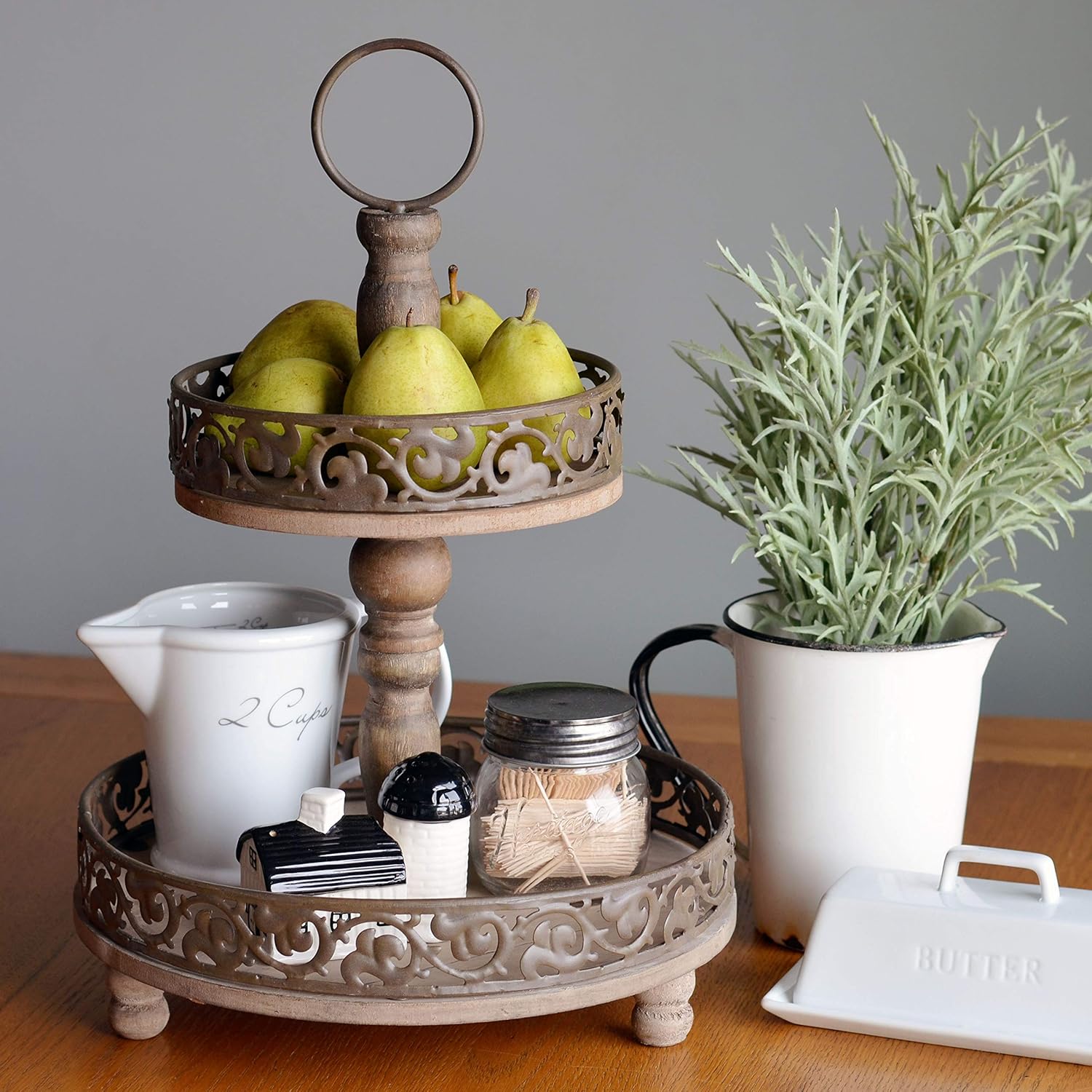 Cake Display Trays, Wood and Metal, Rustic Farmhouse Style U91108