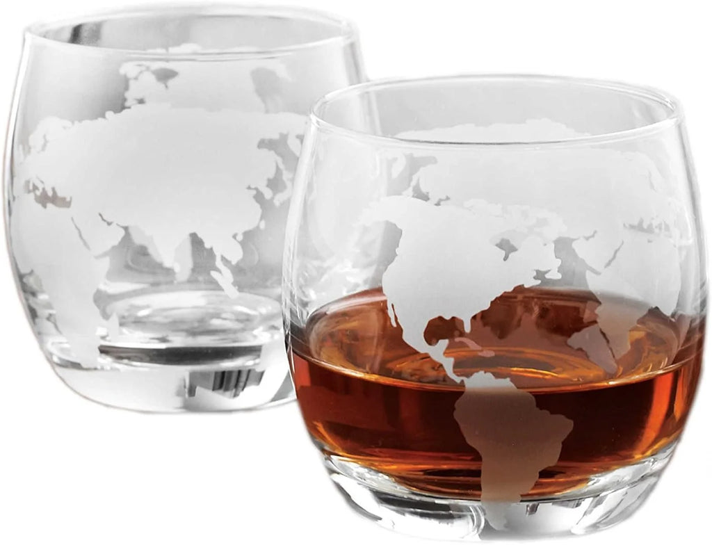 Handmade Whiskey Globe Decanter Set with Wooden Stand V368749