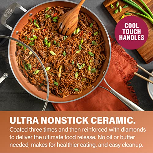 Hammered Copper Non Stick Frying Pan with Lid, Ceramic Coating, Oven Safe M784