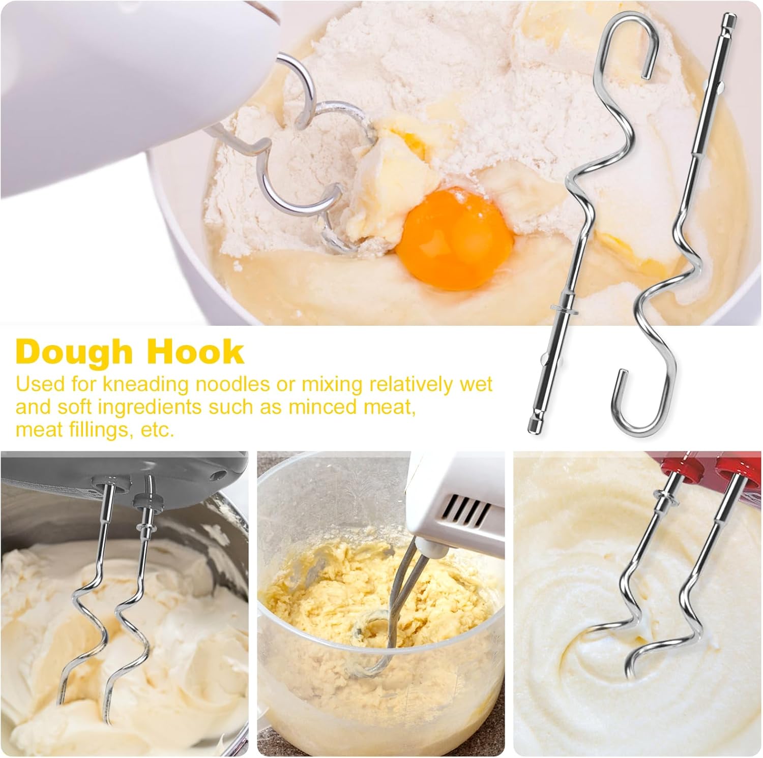 Hand Mixer Beaters, Whisk & Dough Hooks Replacement (Pack of 4) P3891
