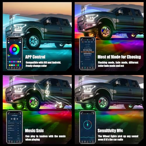 Wheel Lights for Truck - RGB Rim Light for Car/SUV - Wheel Well Ring Lights with Sequential and Multi-Color, Waterproof DC 12v C3041