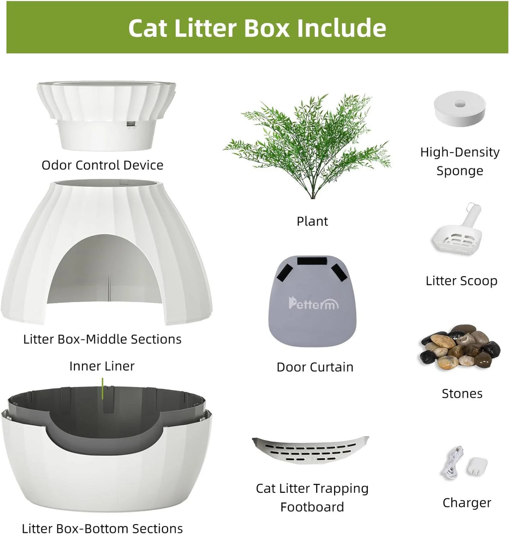 Hidden Litter Box Enclosed with Odor Removal System, Large Cat Litter Box Furniture, White T8767