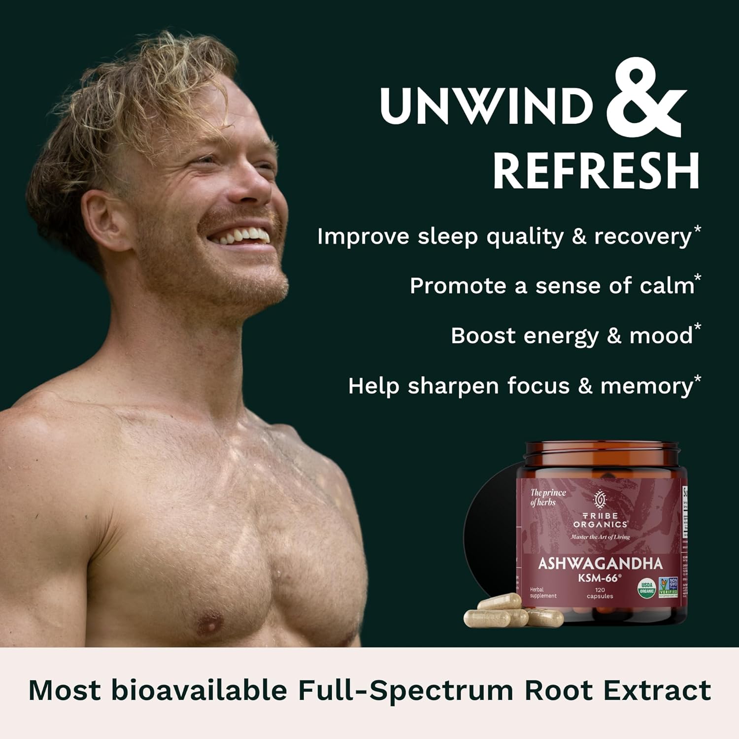 Ashwagandha Root Powder Supplement for Focus, Mood Support, Energy, 120 Capsules A9476
