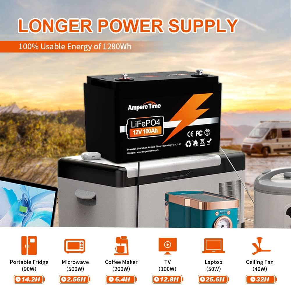 12V 100Ah LiFePO4 Battery with Charger and 100A BMS for RV, Solar, Marine C712