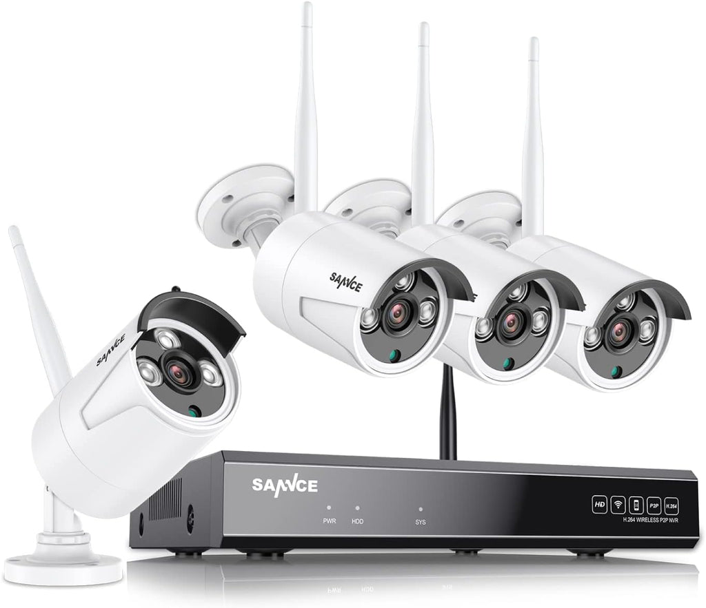 [8CH Expandable, 2K] SANNCE 5MP Wireless NVR Security System and 4Pcs 3MP WiFi Surveillance Cameras with AI Human Detection, Work with Alexa, Support Cloud Storage, Remote Access, One-Way Audio Record