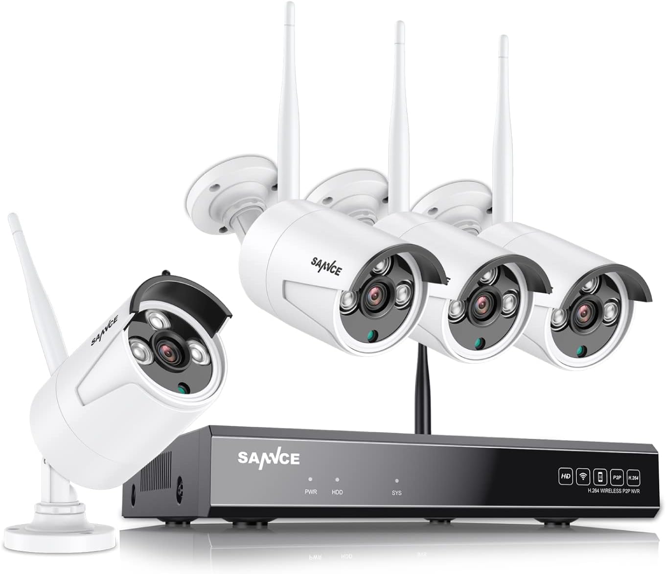 [8CH Expandable, 2K] SANNCE 5MP Wireless NVR Security System and 4Pcs 3MP WiFi Surveillance Cameras with AI Human Detection, Work with Alexa, Support Cloud Storage, Remote Access, One-Way Audio Record
