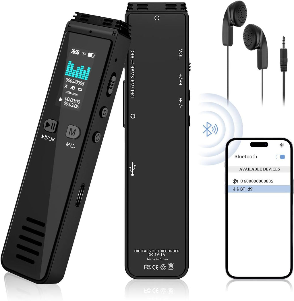 Digital Voice Recorder, YSJILIDE 64GB Bluetooth Voice Activated Recorder for Lectures Meetings, Audio Recorder with MP3 Playback, A-B Repeat,Type-C Charge