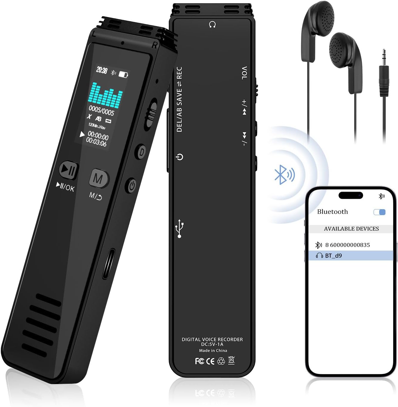 Digital Voice Recorder, YSJILIDE 64GB Bluetooth Voice Activated Recorder for Lectures Meetings, Audio Recorder with MP3 Playback, A-B Repeat,Type-C Charge
