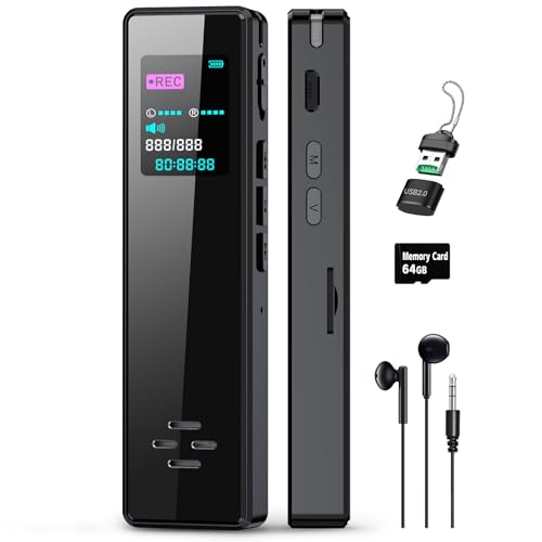 64GB Digital Audio Voice Recorder for Lectures Meetings, Voice Activated Tape Recorder with Playback Dictaphone Sound Recorder Recording Device, Noise Reduction, MP3 Player