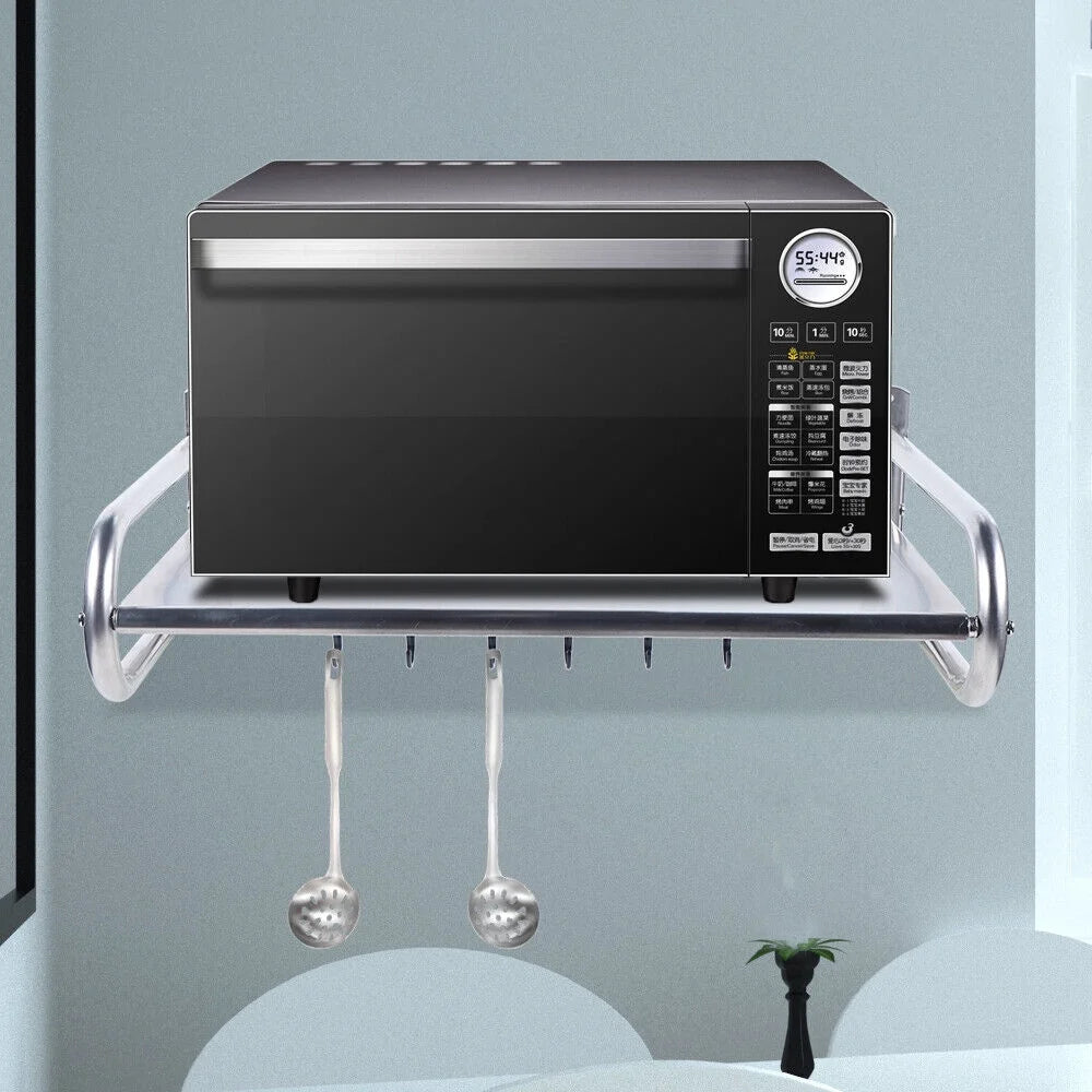 Stainless Steel Wall-Mount Microwave Oven Rack with 6 Hooks R473