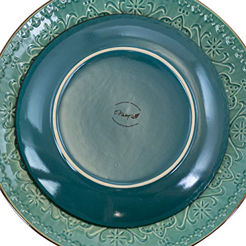 Round Stoneware Embossed Dinnerware Dish Set, 16 Piece, Ocean Teal and Green L486765
