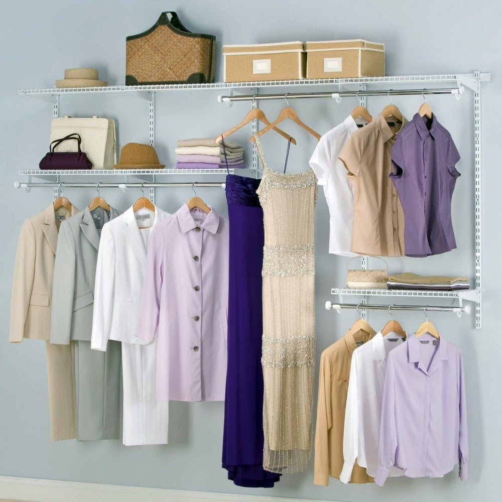 Wire Shelving Closet Kit with Expandable Shelving and Telescoping Rods P2600
