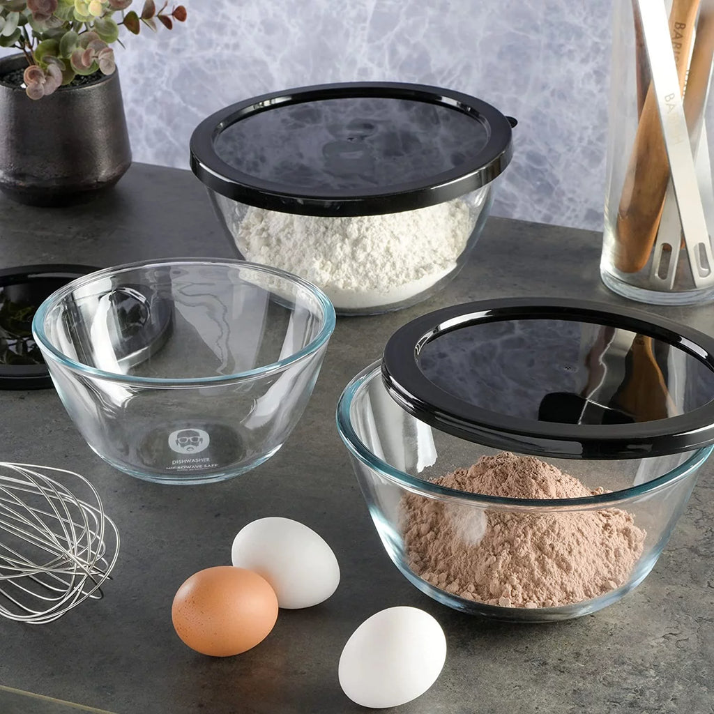 Glass Mixing Bowl Set with Lids, 3-Piece C43301