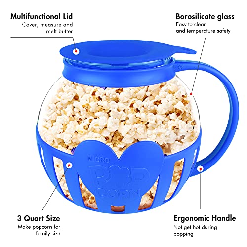 3 Quart Microwave Glass Popcorn Popper, Borosilicate Glass, Dishwasher Safe W589