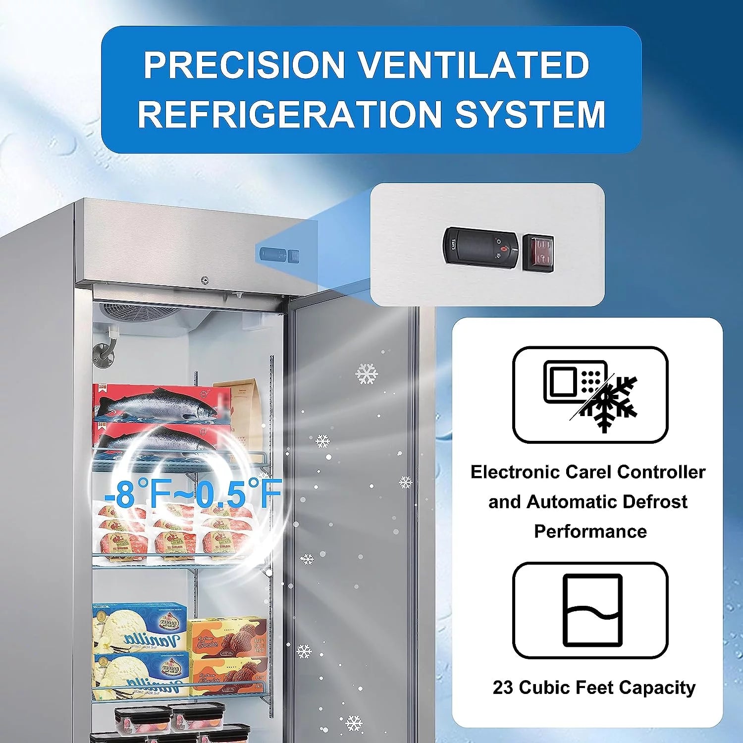 23 Cu ft Commercial Freezer, Frost Free Upright Fridge with Smudge-Proof Single Door C75644