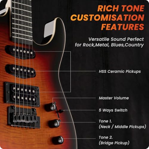 Solid Body Electric Guitar Kit with 24 Frets, HSS Pickup, Black R4019