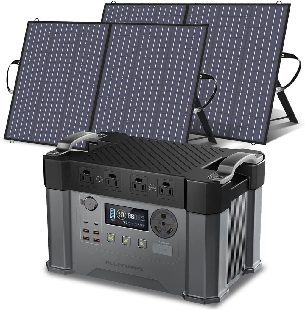 ALLPOWERS Monster X Pro Solar Generator with Panels Included 2400W MPPT Portable Power Station with 2pcs Foldable Solar Panel 28.5V 100W, Solar Backup Power for RV Van House Outdoor Camping