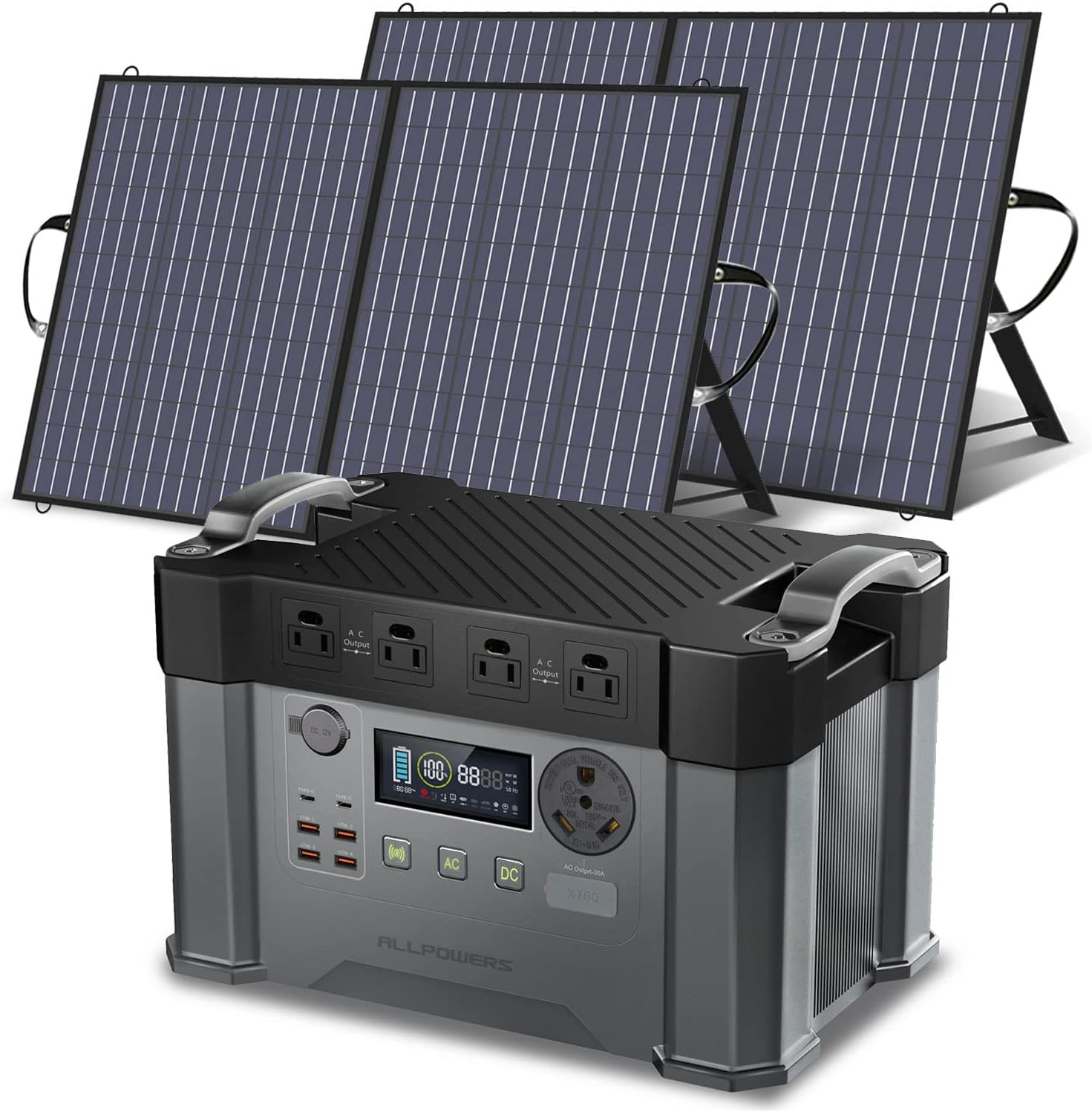 ALLPOWERS Monster X Pro Solar Generator with Panels Included 2400W MPPT Portable Power Station with 2pcs Foldable Solar Panel 28.5V 100W, Solar Backup Power for RV Van House Outdoor Camping