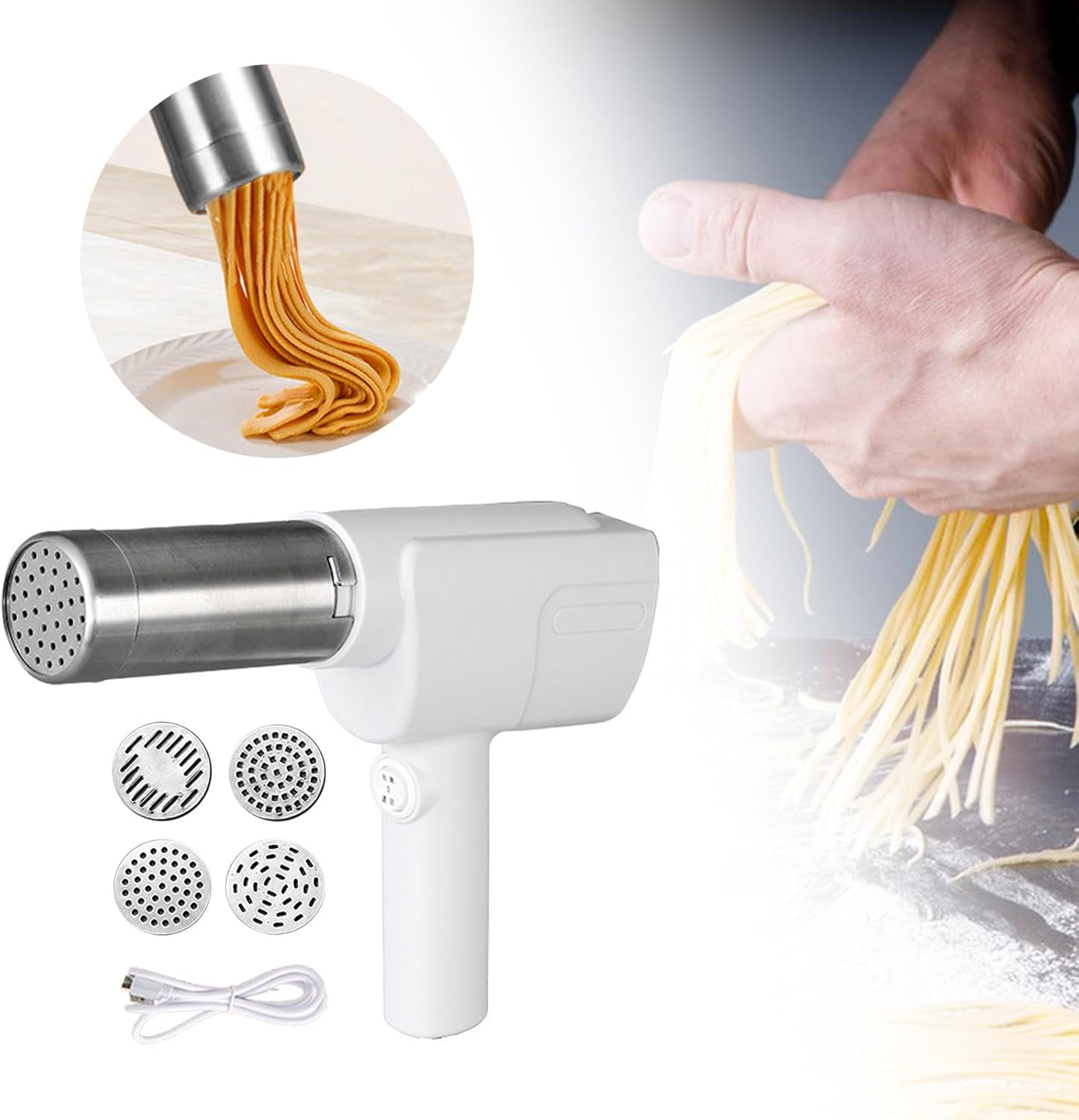 Handheld Electric Pasta Maker with 5 Heads for Colorful Noodles R953462