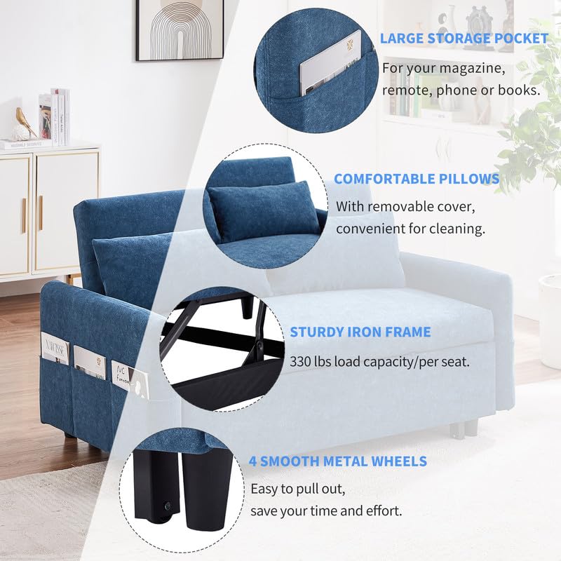 Convertible Sofa Bed Sleeper Chair with Adjustable Backrest, Grey C681