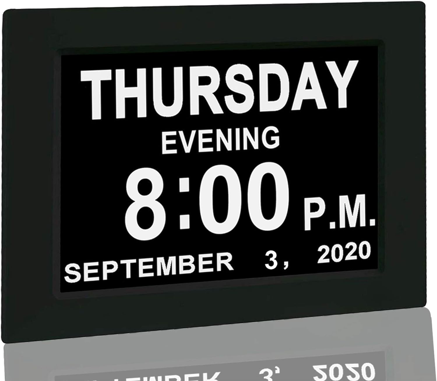 【Upgraded】 Digital Calendar Alarm Day Clock - with 8" Large Screen Display, am pm, 5 Alarm, for Extra Large Impaired Vision People, The Aged Seniors, The Dementia, for Desk, Wall Mounted, White
