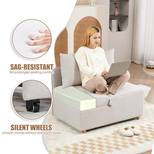 3-in-1 Sleeper Sofa Chair Bed with 2 Throw Pillows, Beige N826777