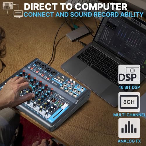 8 Channel Digital Audio Mixer with USB, Bluetooth, and DSP Effects A566796