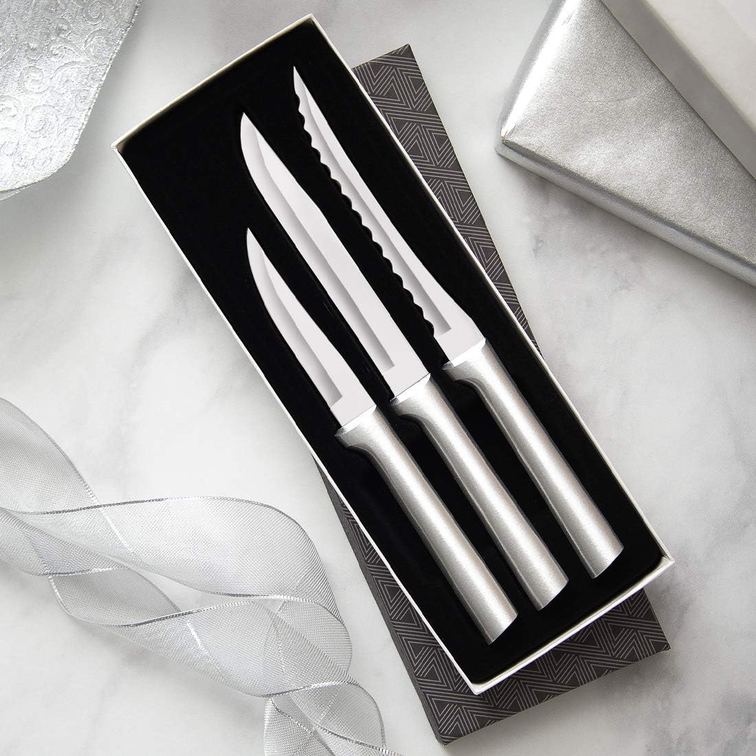 Stainless Steel 3-Piece Knife Set with Brushed Aluminum Handle V208