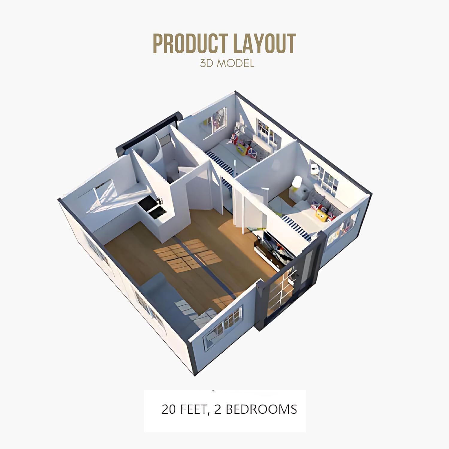 Prefab Expandable House 20ft 2 Bedroom 1 Bathroom E282