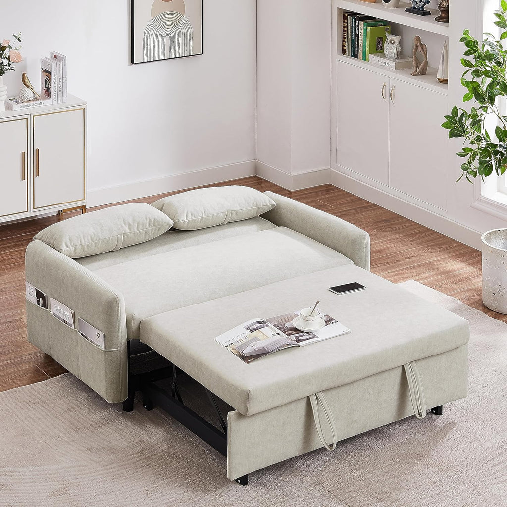 55" Sleeper Sofa with Pull Out Bed, USB Ports, Adjustable Backrest T85682