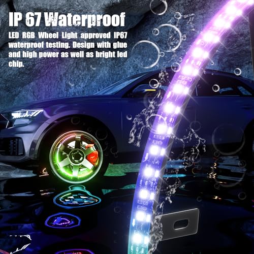 Wheel Lights for Truck - RGB Rim Light for Car/SUV - Wheel Well Ring Lights with Sequential and Multi-Color, Waterproof DC 12v C3041