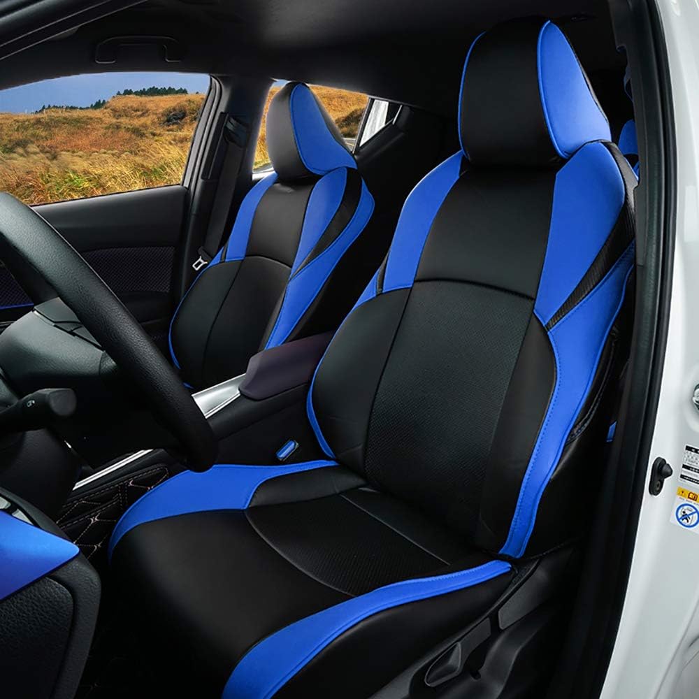 Car Seat Covers, 5D Ultra Comfort Leatherette Full Set for Toyota CHR 2017-2021, Black with Blue S6758