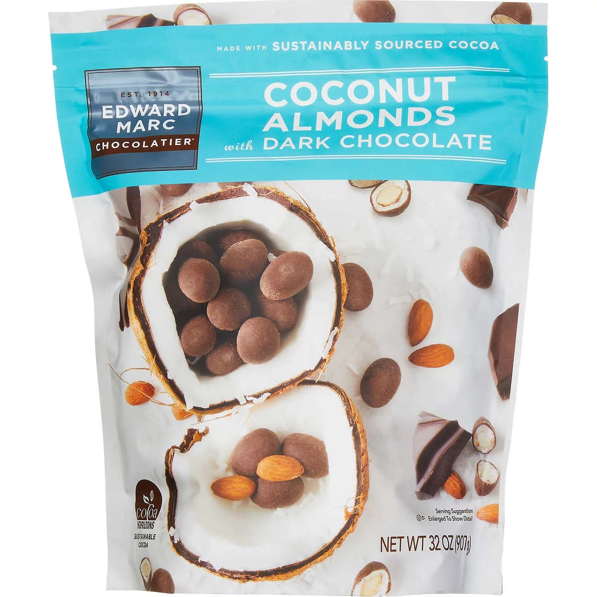 Edward Marc Chocolatier Coconut Almonds with Dark Chocolate 32 oz.