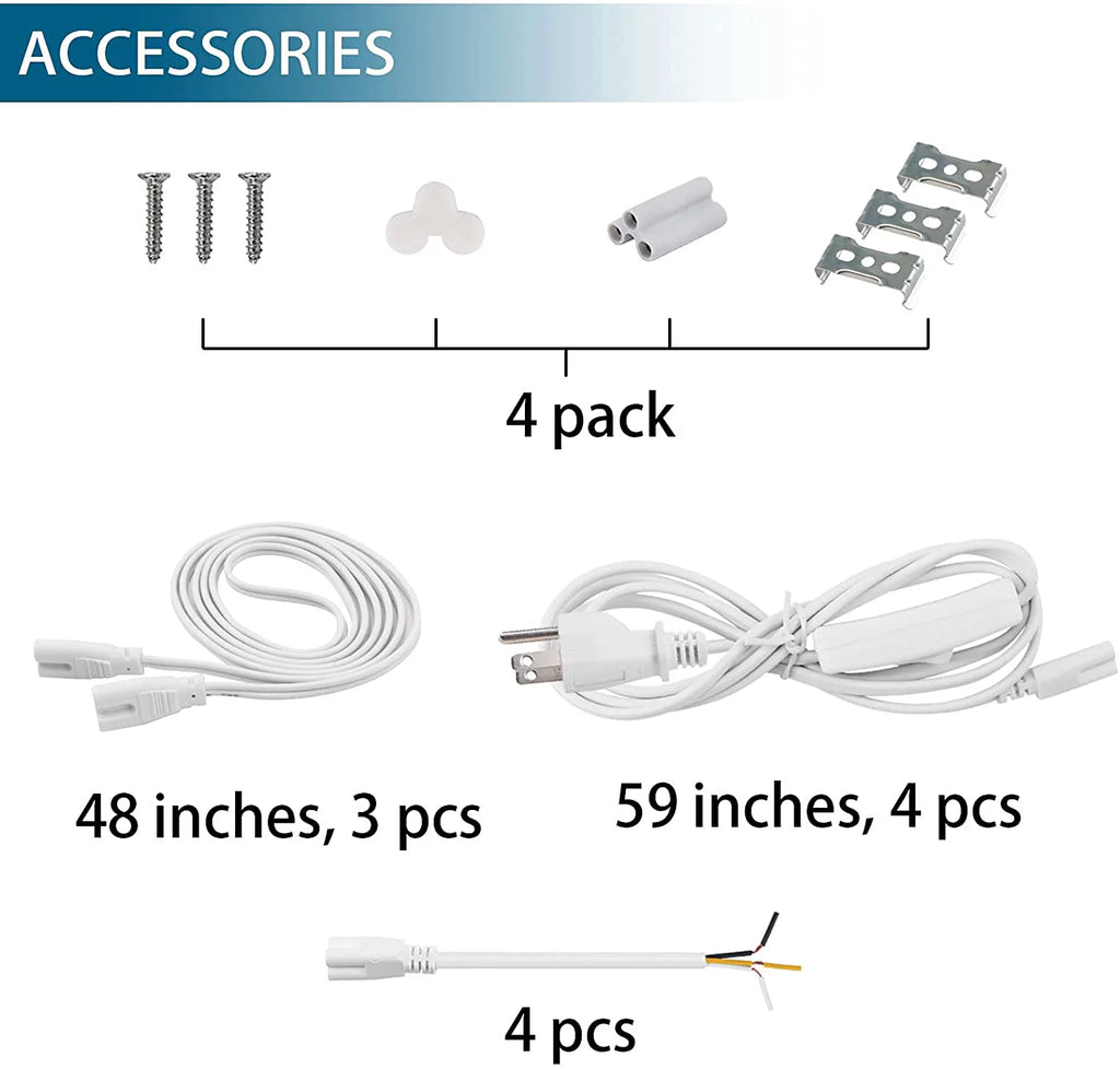 8FT LED Shop Light, 72W 9000LM 5000K, Linkable Tube Lights with Plug, 4 Packs Q258176