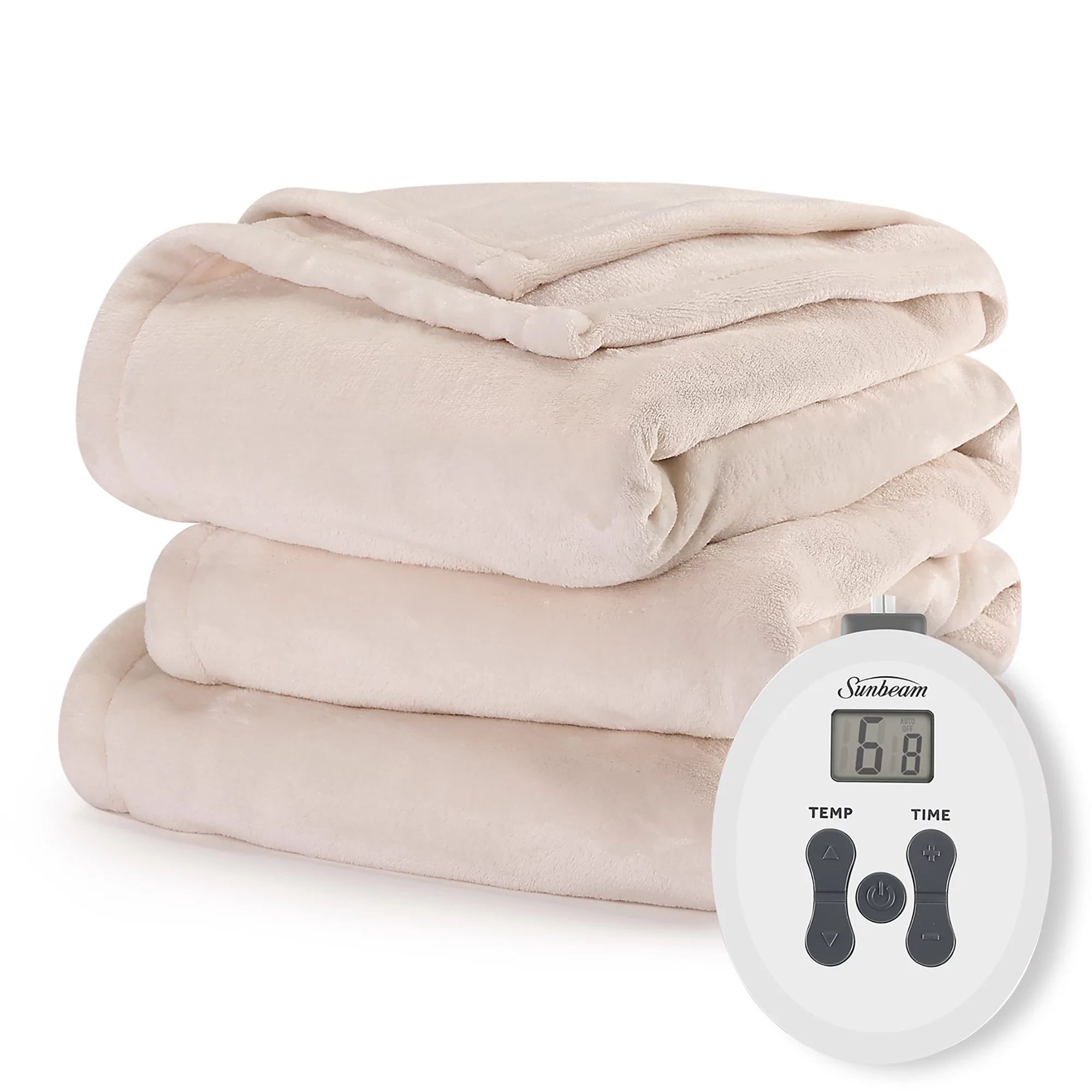 Sunbeam Cream Nordic Velvet Electric Heated Blanket Twin Size, 84" x 62", 12 Heat Settings, Fast Heating, Heating Blankets with Controller, Auto-Shut Off, Machine Washable, Warm, Cozy and Comfortable