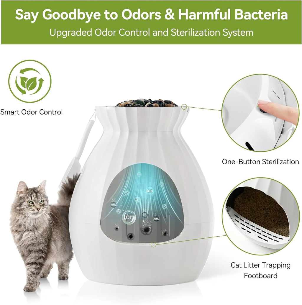 Hidden Litter Box Enclosed with Odor Removal System, Large Cat Litter Box Furniture, White T8767
