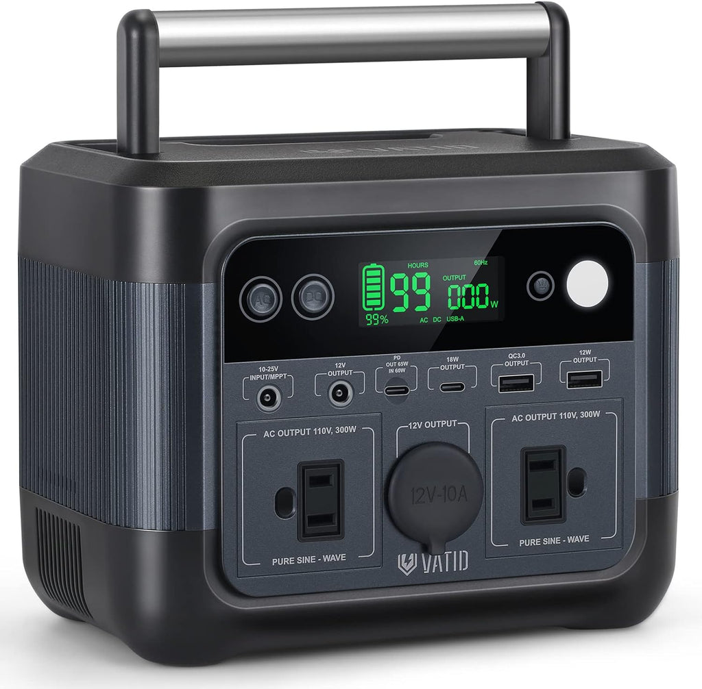 VATID Portable Power Station,600W 518Wh Solar Power Station,110V AC,12V Regulated DC,3.5hrs 100% Recharge,Pure Sine Wave,65W USB PD Rechargeable Power Station