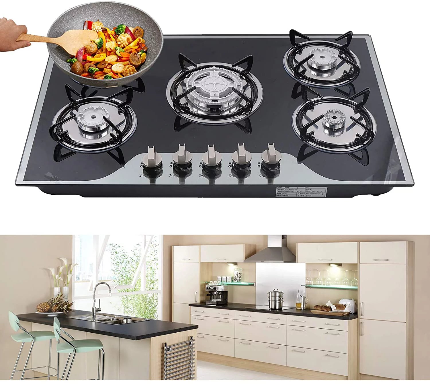 5 Burner Gas Cooktop with Tempered Glass K56547