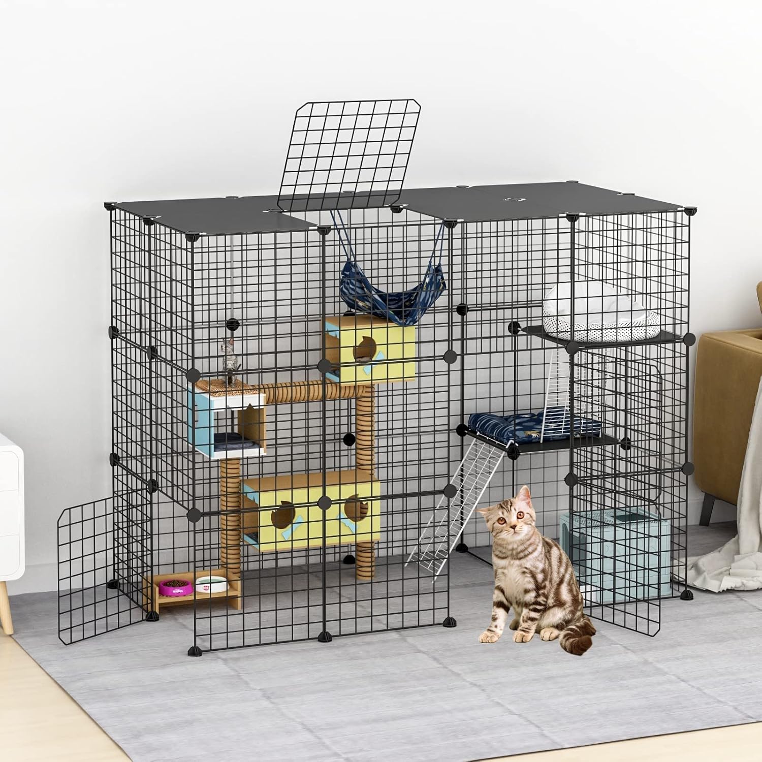Large Cat Cage Indoor DIY Cat Playpen Detachable Metal Wire Kennels Crate N897