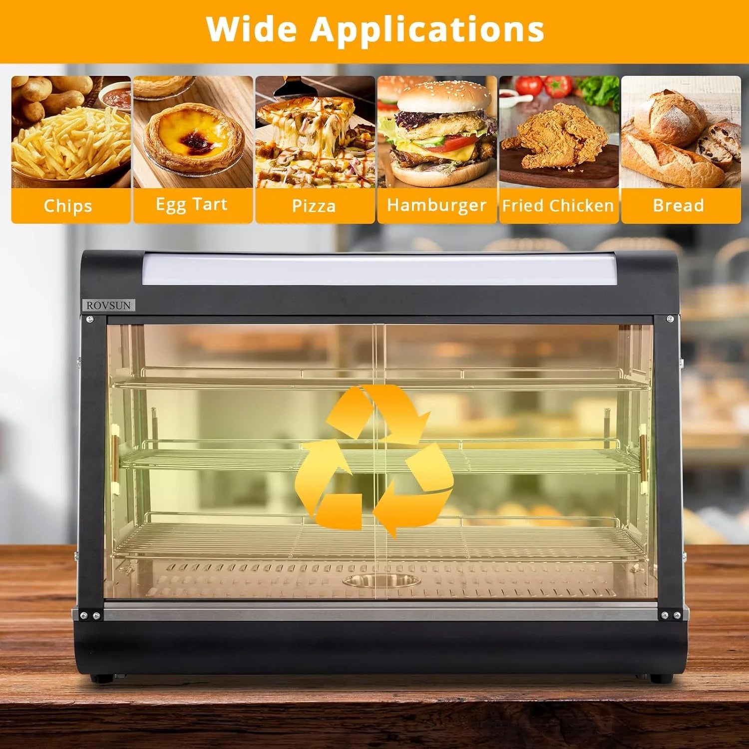 3-Tier Electric Pizza Warmer Display Case with LED Lighting and Glass Door C892