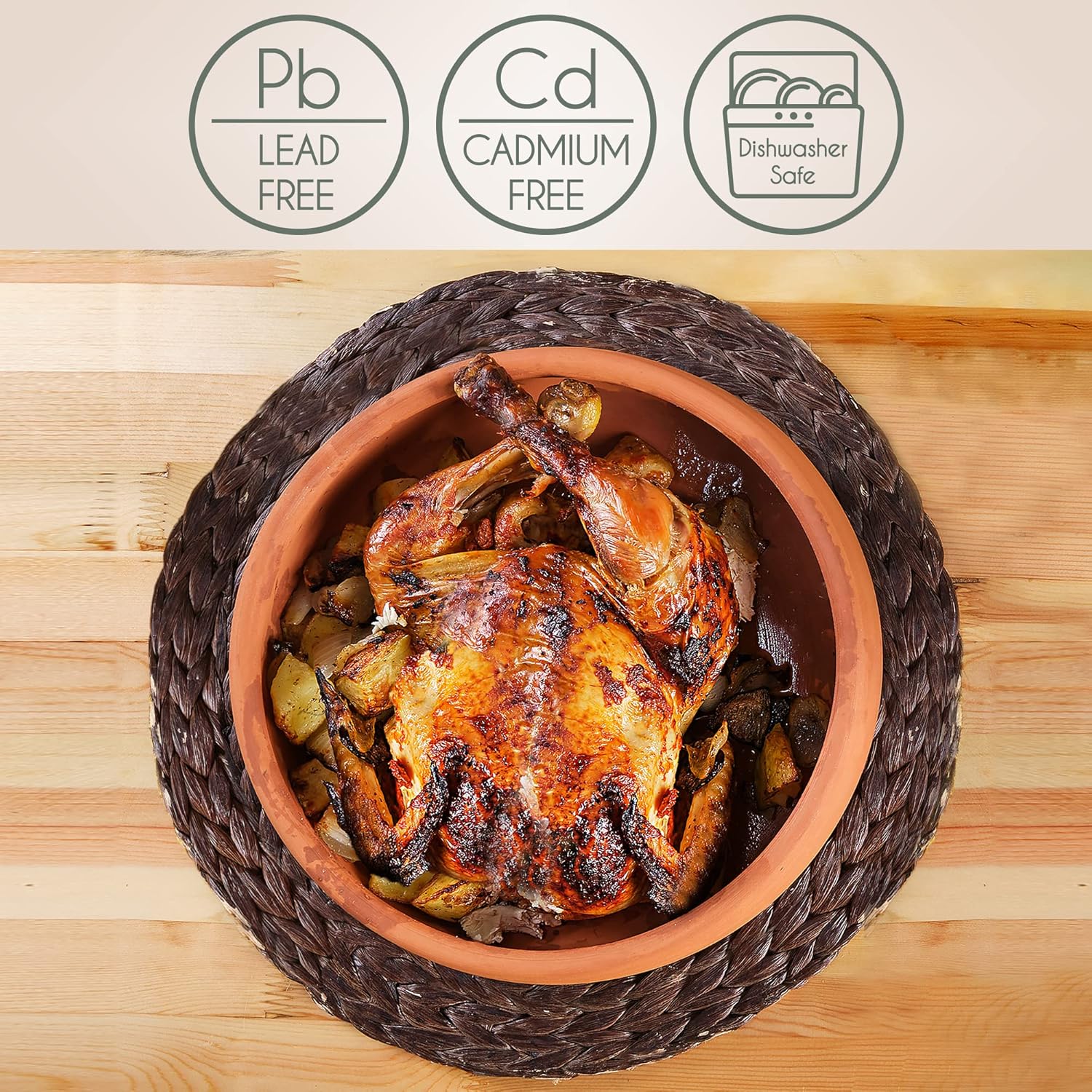 Clay Pot for Cooking, Handmade Terracotta Cazuela Pan, Oven Safe H4518